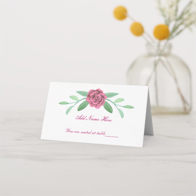 Rosa Blommigt Greenery Foliage Bord Place Card Placeringskort (Framsida)