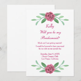 Rosa Blommigt Greenery Foliage Bridesmaid Card Inbjudningar