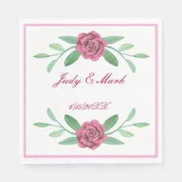 Rosa Blommigt Greenery Foliage Papper Napkins Pappersservett