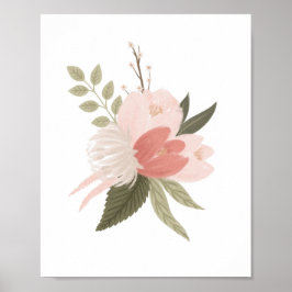 Rosa Blommigt Greenery Girl Nursery Decor Poster