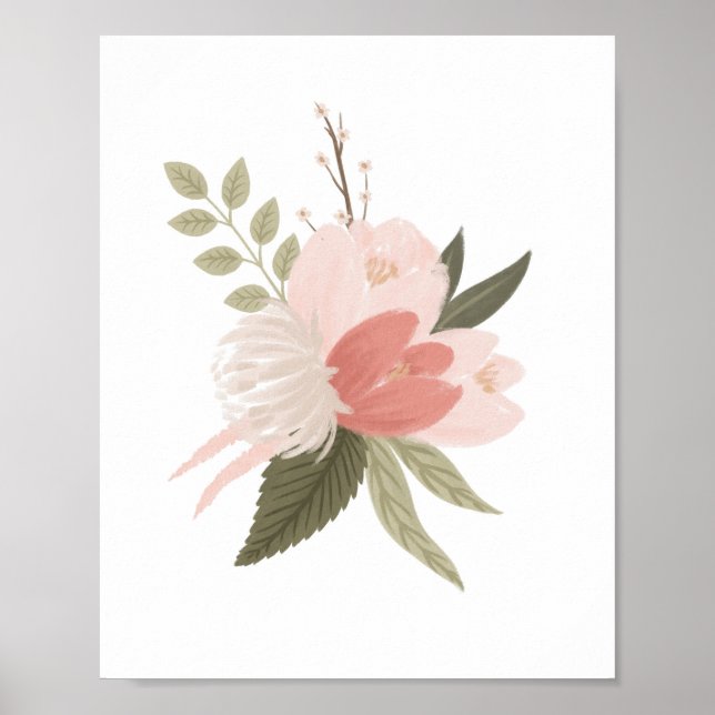 Rosa Blommigt Greenery Girl Nursery Decor Poster (Framsidan)