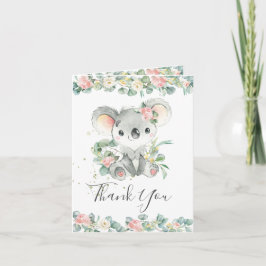 Rosa Blommigt Greenery Koala Birthday Baby Shower Tack Kort