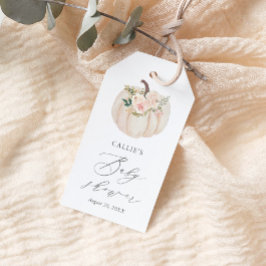 Rosa Blommigt Greenery Pumpkin Baby Shower Presentetikett