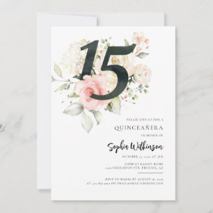 Rosa Blommigt Greenery Quinceanera Firande Inbjudningar