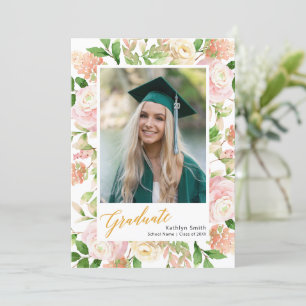 Rosa Blommigt Greenery Script Girl Photo Studenten Meddelande