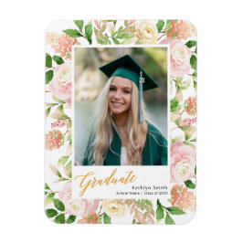 Rosa Blommigt Greenery Script Girl Studenten Photo Magnet