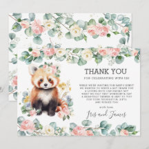 Rosa Blommigt Greenery Sweet Red Panda Baby Shower