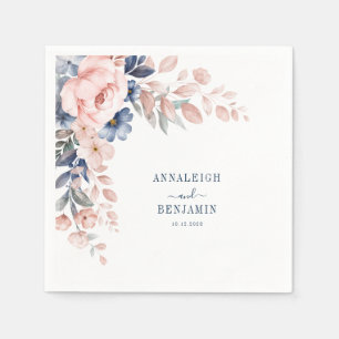 Rosa Blommigt Greenery Watercolor Bröllop Papper Pappersservett