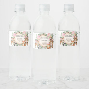 Rosa Blommigt Greenery Woodland Baby Shower Favors Vattenflaska Etikett