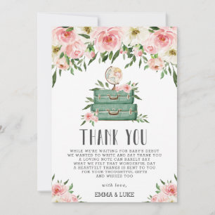 Rosa Blommigt Grey Äventyr Baby Shower Travel Tack Kort