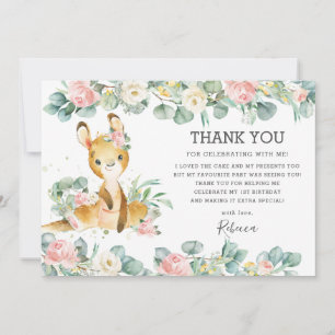 Rosa Blommigt Grey Cute Kangaroo Birthday Girl Tack Kort