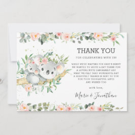 Rosa Blommigt Grey Cute Koala Baby Shower Girl Tack Kort