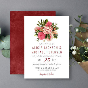 Rosa blommigt Grey elegant rustic boho bröllop Inbjudningar