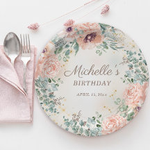 Rosa Blommigt Grönt Foliage Guld Glitter födelseda