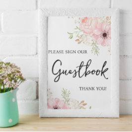 Rosa Blommigt Guestbook Baby Shower-skylt Poster