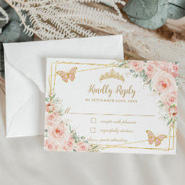  Rosa Blommigt Guld Butterflies Quinceañera OSA Kort