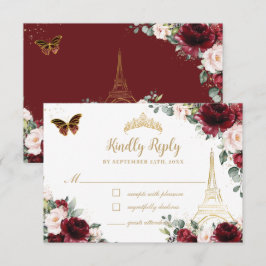  Rosa Blommigt Guld Butterfly Paris Quinceañera OSA Kort