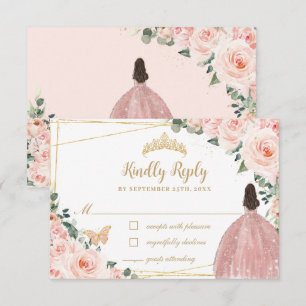Rosa Blommigt Guld Butterfly Quinceañera Dress OSA Kort