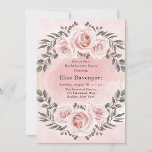 Rosa Blommigt Guld Crystal Bachelorette Party Inbjudningar