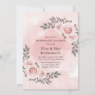 Rosa Blommigt Guld Crystal Bridesmaids Lunch Inbjudningar