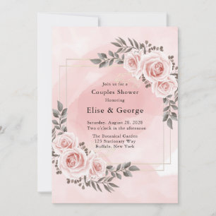 Rosa Blommigt Guld Crystal Couple Shower Inbjudningar