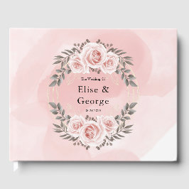  Rosa Blommigt Guld Crystal Geometric Bröllop Gästböcker