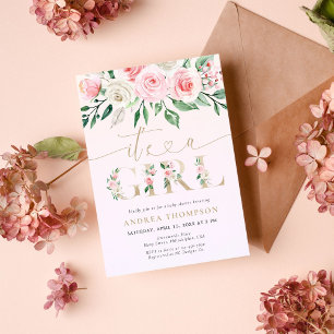 Rosa Blommigt Guld Det är en liten babyskugga Inbjudningar