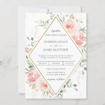  Rosa Blommigt Guld Diamond Geometric Bröllop