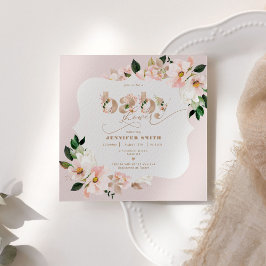  rosa blommigt guld-folie flicka dusch inbjudningar