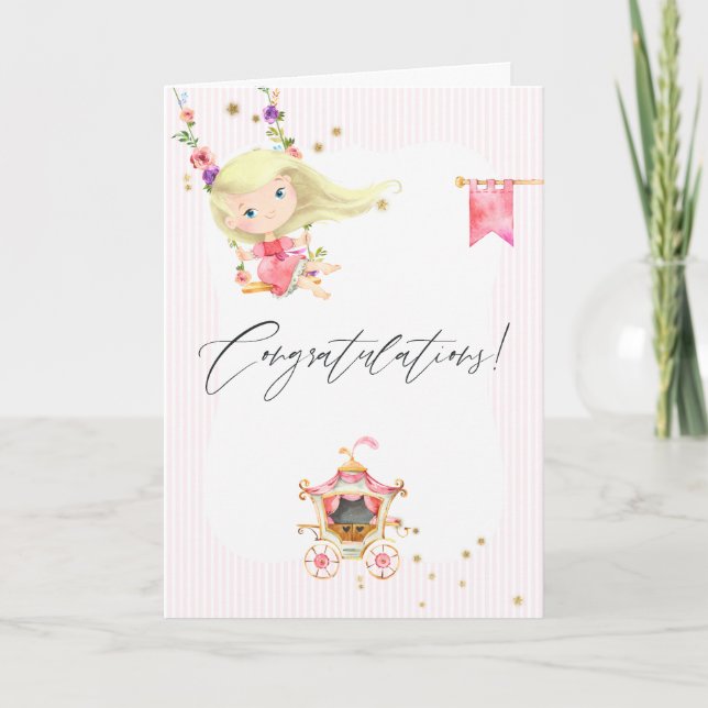  rosa blommigt & guld folie och glitter prinsessa kort (Framsida)