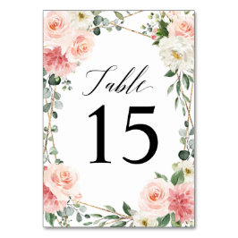 Rosa Blommigt Guld Geometric Botanical Bröllop Bordsnummer