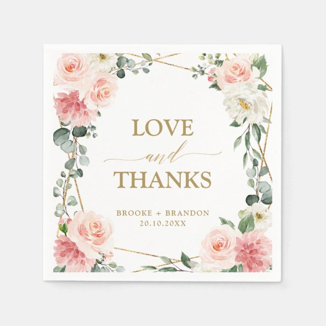  Rosa Blommigt Guld Geometric Botanical Bröllop Pappersservett (Framsidan)