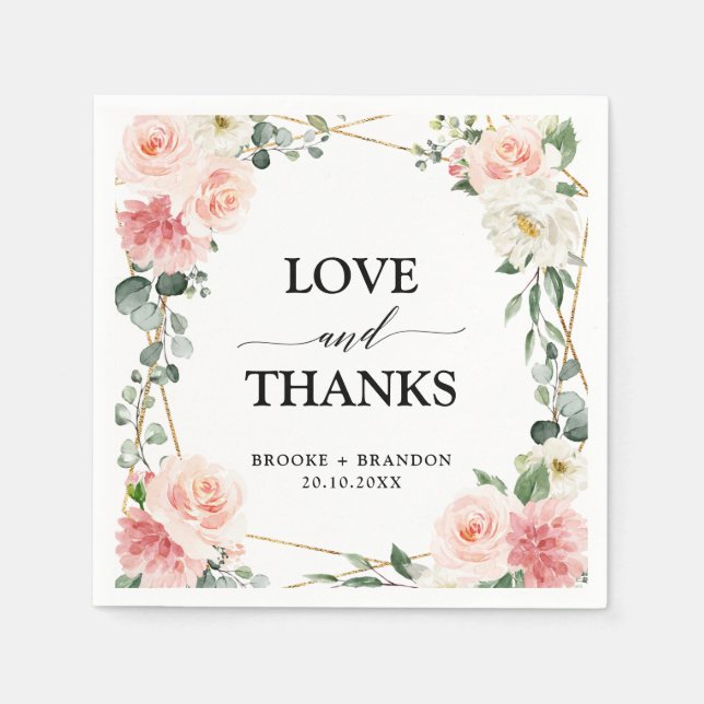  Rosa Blommigt Guld Geometric Botanical Bröllop Pappersservett (Framsidan)