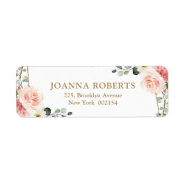  Rosa Blommigt Guld Geometric Botanical Bröllop Returadress Etikett