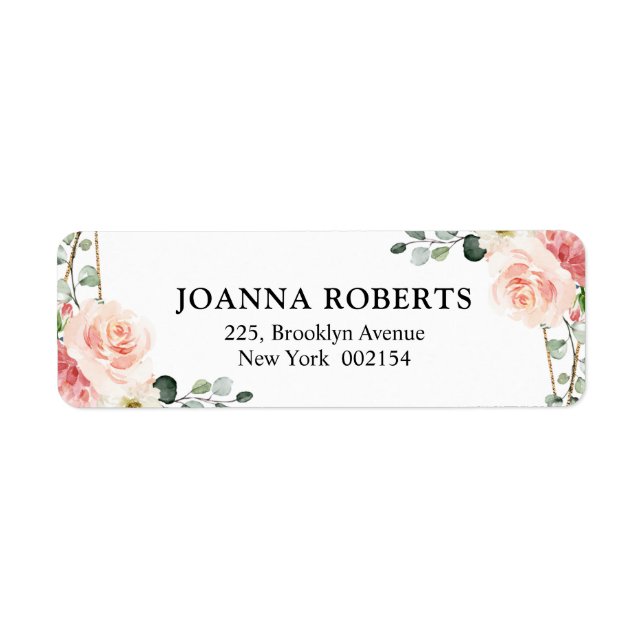  Rosa Blommigt Guld Geometric Botanical Bröllop Returadress Etikett (Framsidan)
