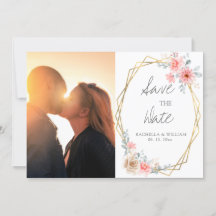 Rosa Blommigt Guld Geometric Botanical Bröllop