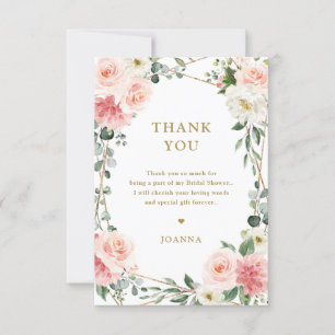 Rosa Blommigt Guld Geometric Botanical Bröllop Tack Kort