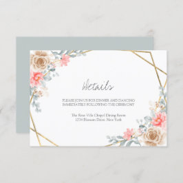 Rosa Blommigt Guld Geometric Botanical Bröllop Tilläggskort