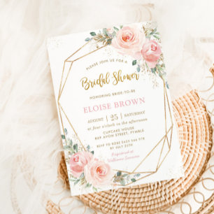  Rosa Blommigt Guld Geometric Möhippa Inv. Inbjudningar