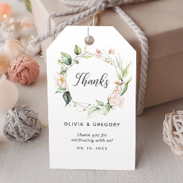 Rosa Blommigt Guld Geometric Ram Bröllop Presentetikett