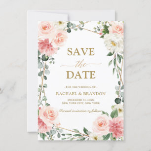 Rosa Blommigt Guld Geometric Save the Date