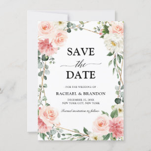 Rosa Blommigt Guld Geometric Save the Date