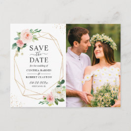  Rosa Blommigt Guld Geometric Save the Date Vykort