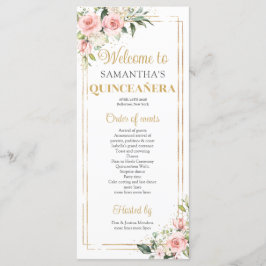  rosa blommigt Guld, geometrisk ram Quinceanera Program