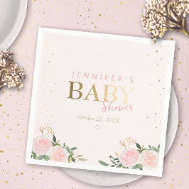 Rosa Blommigt Guld Girl Baby Shower Pappersservett