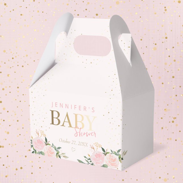 Rosa Blommigt Guld Girl Baby Shower Presentaskar (Skapare uppladdad)