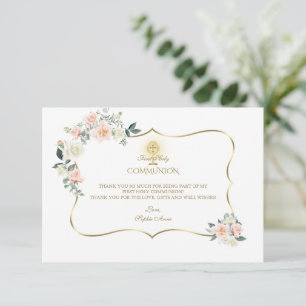 Rosa  Blommigt Guld Girl First Heliga Communion Tack Kort