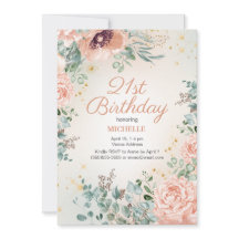 Rosa Blommigt Guld Glitter 21:a födelsedag