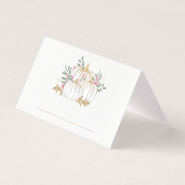 Rosa Blommigt Guld Glitter Pumpkin Fall Party Kort (Framsida)