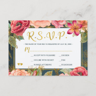 rosa blommigt guld marin typografi bröllop OSA Kort